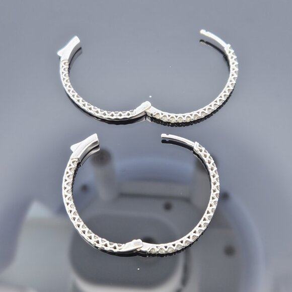 14K White Gold 2.00TCW Diamond Eternity Hoop Earrings 30mm 6.7 Grams - Picture 12 of 14